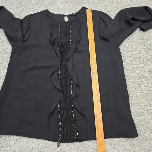 St John Blouse Womens 10 Black Silk Double Georgette Long Sleeve Luxury Preppy - Picture 11 of 13
